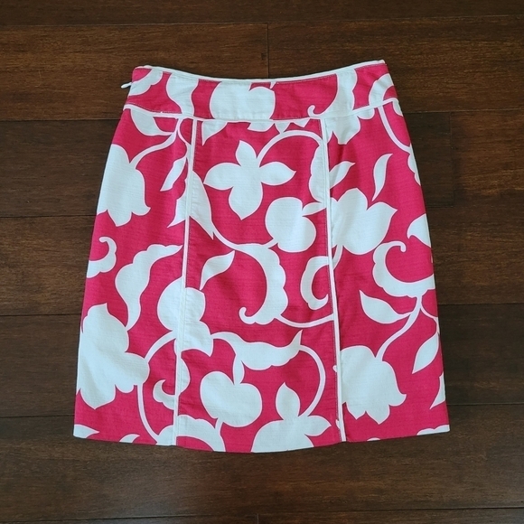 Ann Taylor A-Line Pink/Red & White Floral Knee-Length Lined Skirt Women's Size 0 - Picture 3 of 7